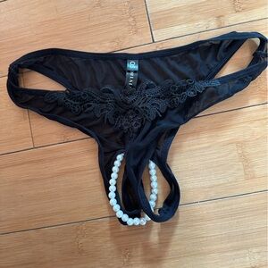 Black Lace and Pearl Thong Small